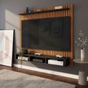 Ver imagem 1 de Painel Aconchego Preto Ripado 3D Tvs até 50 Polegadas Nicho Prateleira Suporte Sala Quarto Moderno