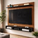 Ver imagem 5 de Painel Aconchego Preto Ripado 3D Tvs até 50 Polegadas Nicho Prateleira Suporte Sala Quarto Moderno