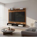 Ver imagem 4 de Painel Aconchego Preto Ripado 3D Tvs até 50 Polegadas Nicho Prateleira Suporte Sala Quarto Moderno