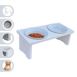 Comedouro Elevado Pet Cachorro Mdf Duo - Porcelana - 1