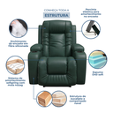Ver imagem 6 de Poltrona do Papai Reclinável Elétrica Fixa com Massagem e Aquecimento Corino Verde Militar Premium
