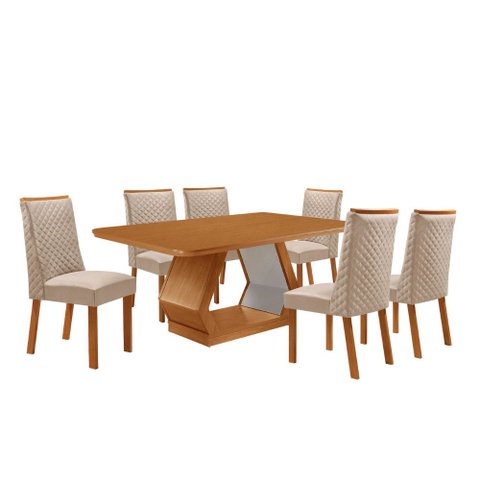 Mesa de Jantar Alvorada 180 cm Tampo MDF Canto Copo Laminado e 6 Cadeiras Yasmin
