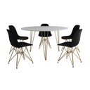 Ver imagem 6 de Mesa Jantar Redonda 110Cm Branca Clips 3 Pés Com 5 Cadeiras Pretas Base Dourada - Cor: Branco