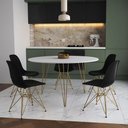 Ver imagem 1 de Mesa Jantar Redonda 110Cm Branca Clips 3 Pés Com 5 Cadeiras Pretas Base Dourada - Cor: Branco