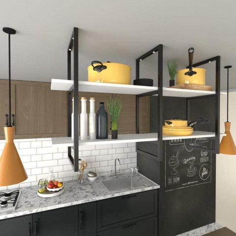 Prateleira Industrial Suspensa Teto Cozinha Pratileira Prateleira MDF Nicho Industrial Nichos para
