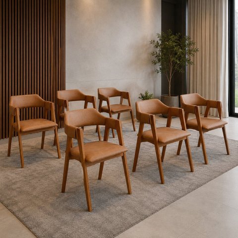 Kit Poltronas 6 Unidades Revestida em Durango Madeira Tauari