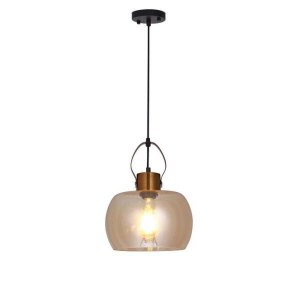 Pendente Cor Bronze, Dinâmica, 22.5×30cm, Cobre e Vidro, Soquete E27, Bivolt