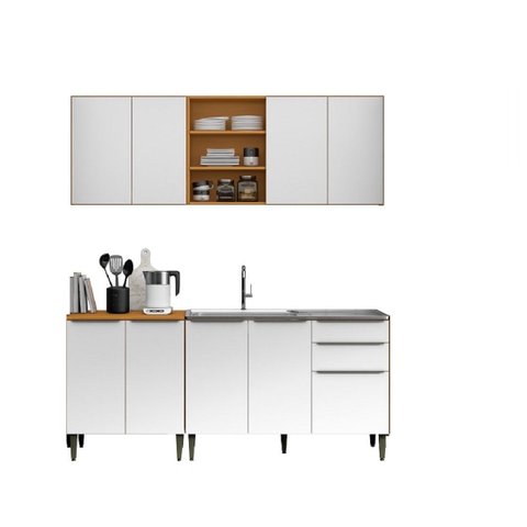 Kit Cozinha Modulada Luana 190cm com Balcão 120cm P/ Pia sem Cuba - Cinamomo/branco Aramóveis