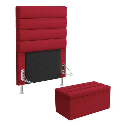 Cabeceira Atlas e Calçadeira Baú Ursa 90 para Cama de Solteiro Z-001 Sued Vermelho Aradecor