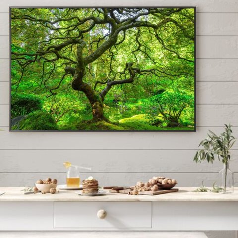 Quadro Decorativo Paisagem Árvore Verde e Lago na Floresta Sala Quarto Casa Escritório
