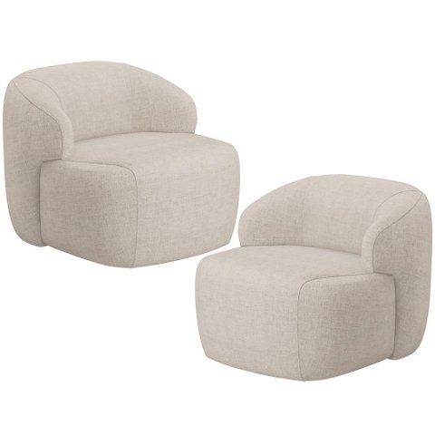Kit 02 Poltronas Decorativa Fixa Orgânica para Sala Living Barolo L06 Linho Bege - Lyam Decor