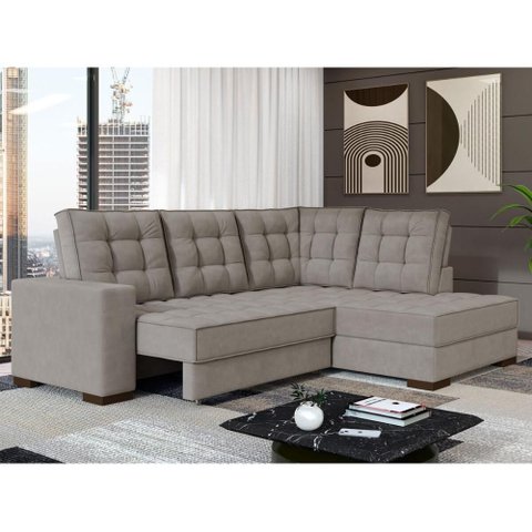 Sofá de Canto Retrátil e Reclinável 4 Lugares 220cm Multimóveis Cr45346 Bege