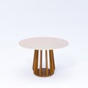 Ver imagem 1 de Mesa de Jantar Redonda Pitanga 120cm em MDF com Vidro Temperado e Base em Madeira Marrom/Off White