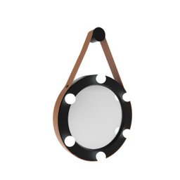 Espelho Camarim Alumínio Aro Preto Cinto Caramelo Diâmetro 60cm para 8 Lâmpadas E27 - 2