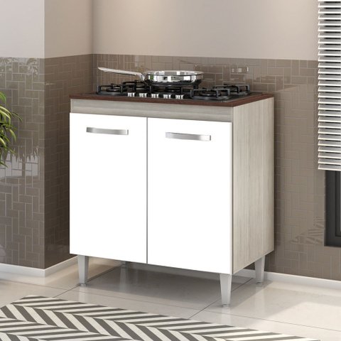 Balcão para Cooktop de 4 e 5 Bocas, 2 Portas, Montana Hr Móveis – Elmo/Branco.