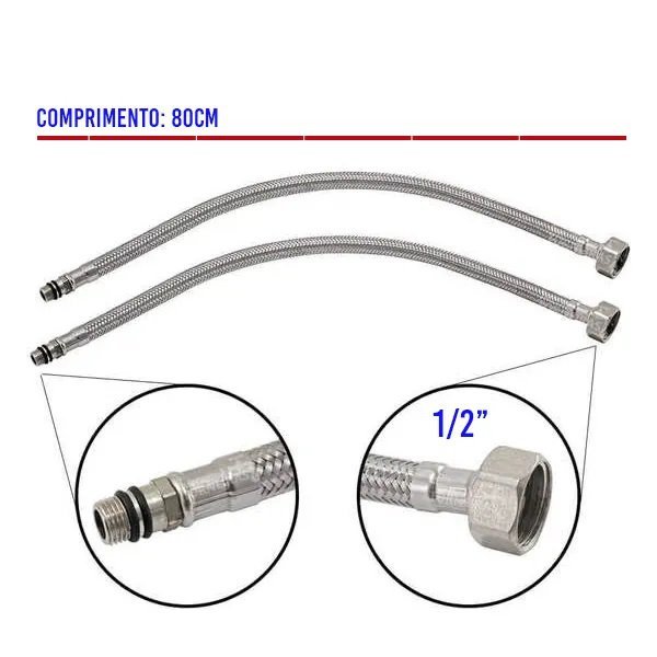 Engate Rabicho 80 cm Kit 8 Uni Par Mangueira Monocomando Misturador Flexivel Torneira Agua Fria Quen - 3
