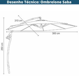 Ombrelone Lateral com Base 2 Rodinhas Hdpe Saba Rivatti 300 Cm (larg) Alumínio Capa Poliéster - 3