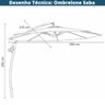 Ombrelone Lateral com Base 2 Rodinhas Hdpe Saba Rivatti 300 Cm (larg) Alumínio Capa Poliéster - 3