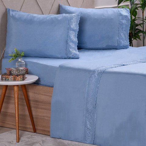 Jogo de Cama Casal 4 Pçs Bordado Inglês