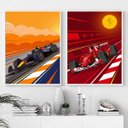 Ver imagem 1 de Kit Composição 2 Quadros Decorativos Carros Fórmula 1 33x24cm - com Vidro:madeira Preta