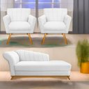 Ver imagem 1 de Kit Diva Recamier Vanessa 160cm Lado Direito e 02 Poltronas Laura Suede - ADJ Decor RECAMIER DIVÃ SO