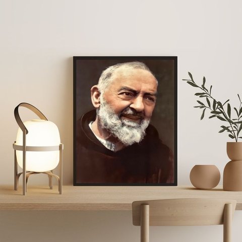 Quadro Fotografia Padre Pio 24x18cm:madeira Preta