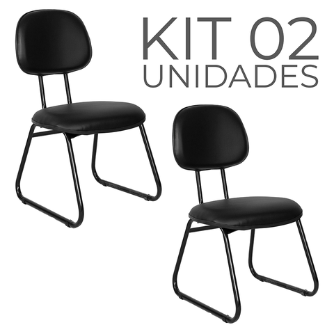 Cadeira Ágata Secretária Pé Sky L Duplo Kit 02 Courvin Preto