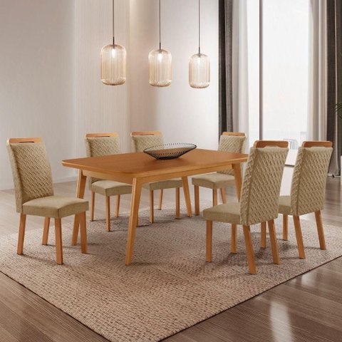 Mesa de Jantar Copper 6 Lugares Retangular MDF 180cm Amadeirado Moderna