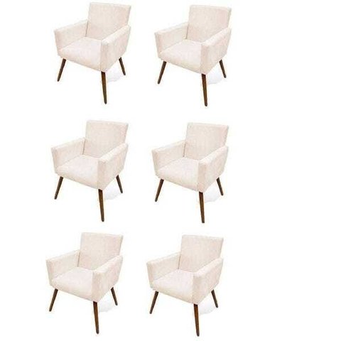 Kit 6 Poltrona Cadeira Decorativa Beatriz Suede Bege para Escritório Sala de Estar Recepção Quarto P