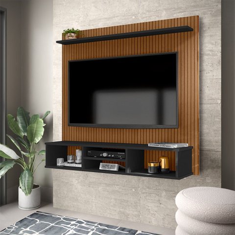 Painel Suspenso Home Tv até 50 Polegadas Ripado 3d Everest - Preto