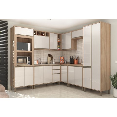 Armário de Cozinha Completa Modulada 8 Peças sem Tampo de 120 Mel Luciane Móveis