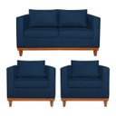 Ver imagem 1 de Kit Sofá 3 Lugares e 2 Poltronas Europa 180 cm Estilo Conforto e Elegância Suede Azul Marinho - ADJ