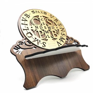 Porta Bíblia Madeira Medalha De São Bento Dourada