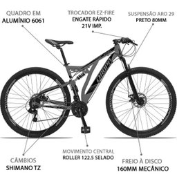 Bicicleta Aro 29 Quadro 19 Alumínio 21v Suspensão Freio Disco Mecânico Z-FULL Cinza - Dropp - 4