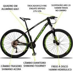 Bicicleta Aro 29 Quadro 19 Alumínio 27v Câmbio Shimano Freio Hidráulico TX Preto/Amarelo- Dropp - 4