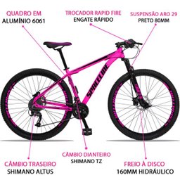 Bicicleta Aro 29 Quadro 19 Alumínio 27v Suspensão Freio Hidráulico Orion Rosa/Preto - Spaceline - 4