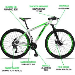 Bicicleta Aro 29 Quadro 15 Alumínio 27v Câmbio Shimano Altus Freio Hidráulico Branco/Verde - Dropp - 4