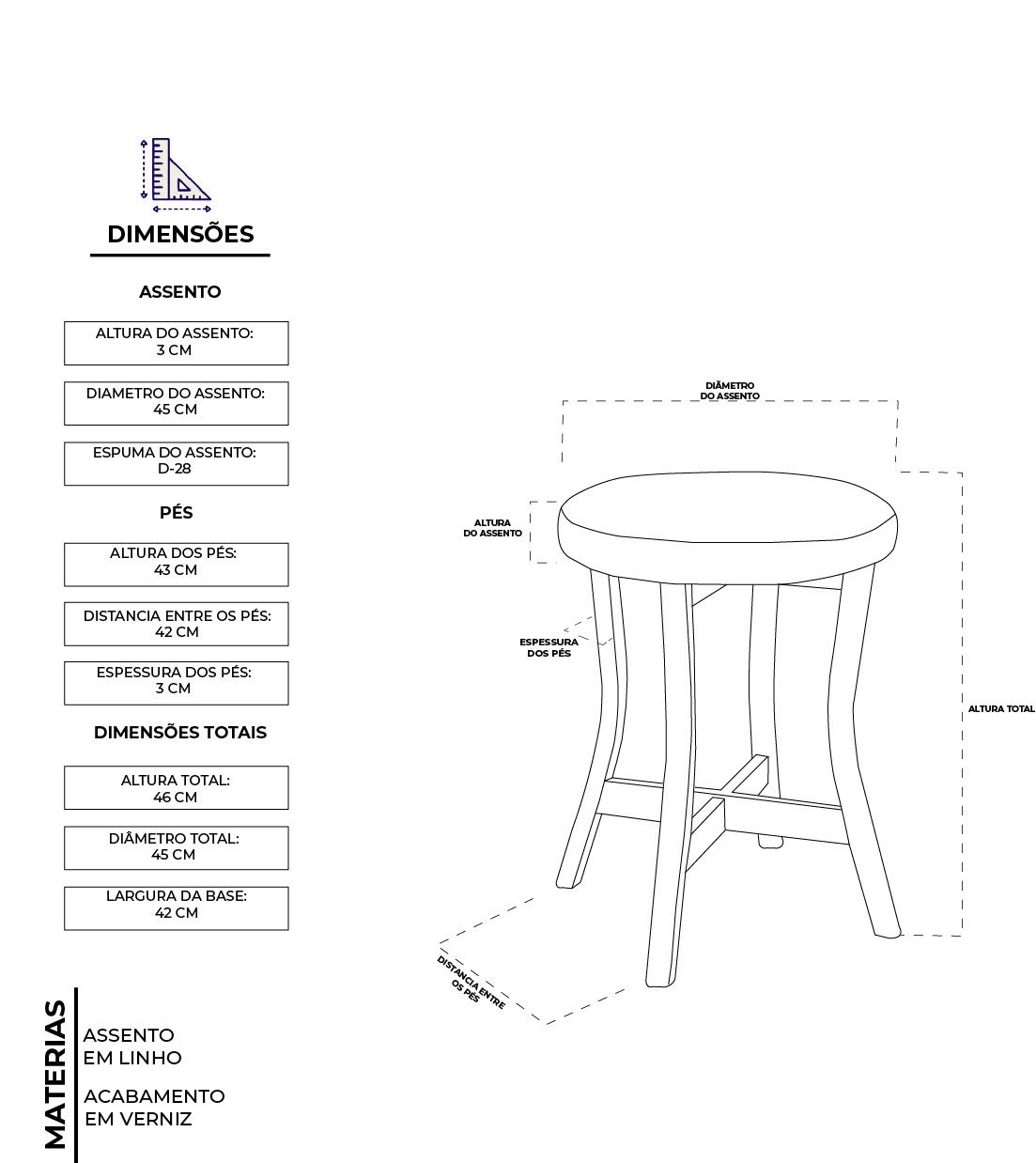 Kit 4 Banquetas Baixa Madeira Maciça Estofada para Bancada Gourmet - Courissimo Marrom - 7