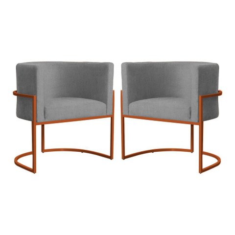 Kit 02 Poltrona Luana Luxo Suede Cinza Base Bronze - Fm