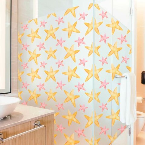 Adesivo Para Vidro Box Banheiro Jateado Decorado Estrelas Prova D'Agua - 0,70 x 2,00m