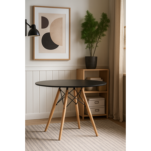Mesa Eiffel Sala de Jantar Estilo Moderno Tampo Mdf Cor Preto 90cm
