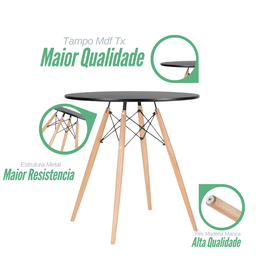 Mesa Eiffel Sala de Jantar Estilo Moderno, Tampo Mdf Cor Preto 90cm - 5