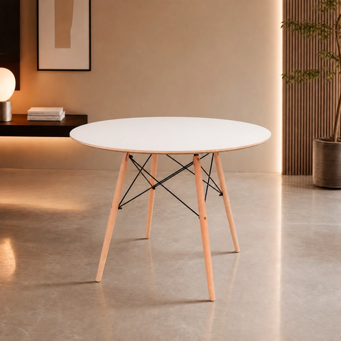 Mesa Eames Eiffel Wood 110cm Branca em MDF para Sala de Jantar e Cozinha