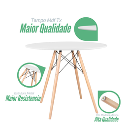 Mesa Eiffel Redondo Tampo de Madeira 90cm Branco - 2