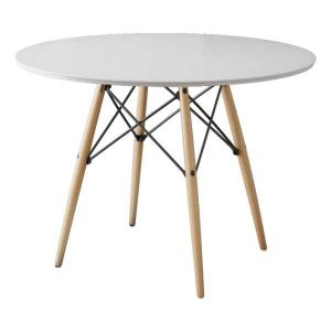 Mesa Eiffel Redondo Tampo de Madeira 90cm Branco