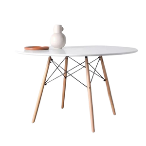 Mesa Eiffel Redondo Tampo de Madeira 90cm Branco