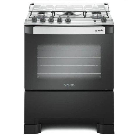 Fogão Mueller 5 Bocas Decorato com Tripla Chama Preto Fosco Bivolt