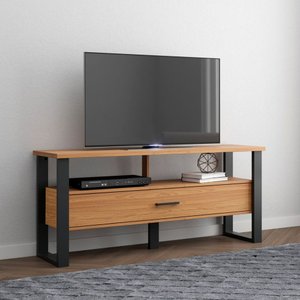 Rack para Tv até 55" Estilo Industrial 1,40m com Gaveta F41 Pradel Móveis-freijó/preto Fosco