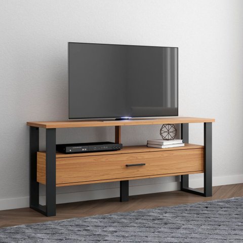 Rack para Tv até 55" Estilo Industrial 1,40m com Gaveta F41 Pradel Móveis-freijó/preto Fosco