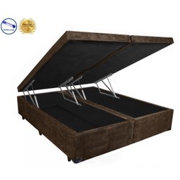 Base Box Baú Queen Bipartido Belos Sonhos Suede Marrom 49x158x198 - 1